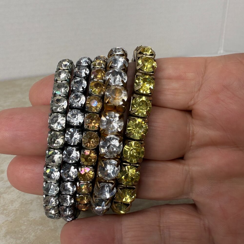 Vintage Stackable Silver Gold Tennis Rhinestone Stretch Bracelet Lot
